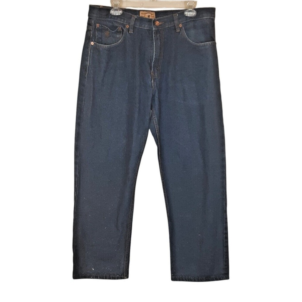 Rocawear Denim Jeans Mens 36x30 Dark Blue Straight Fit Speckled Leg‎ 5 Pocket